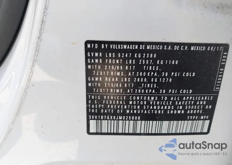 2018 Volkswagen Tiguan 2.0T S из США, поврежденный, VIN 3VV1B7AX9JM025806